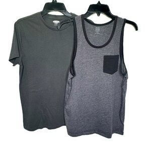 2 Pc Old Navy Dark Gray Men's Soft Washed T-Shirt and Tank Top Set